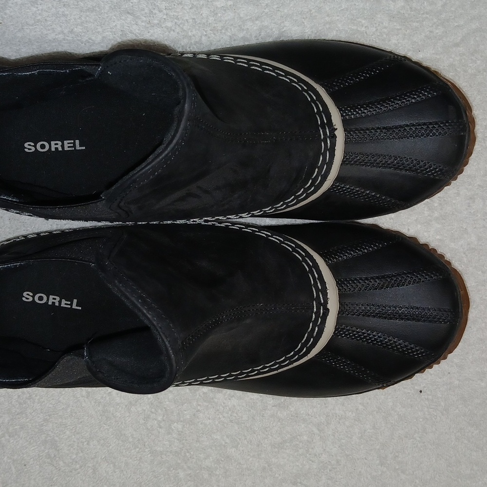Sorel Out N About Leather Waterproof Black Duck Bootie Chelsea Rain Boots Size 9 - Picture 2 of 9